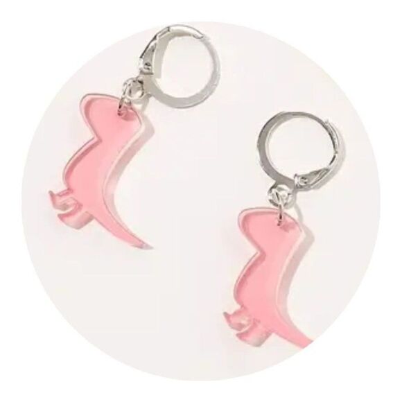 New! Adorable Pink Dinosaur Colorful Acrylic Cute Dangle Earrings Nickel Free - Picture 1 of 3